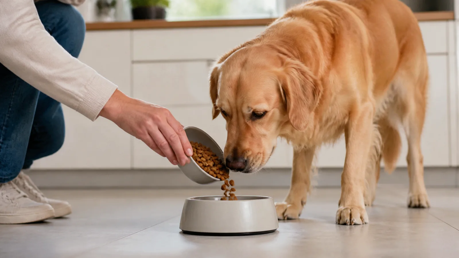 Ration alimentaire servie à un chien dans un intérieur lumineux